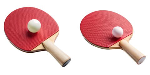 Two Red Ping Pong Paddles with Balls Isolated on Transparent Background, 3D Render, Sport Equipment, Game, Ping pong, Table Tennis, Paddle