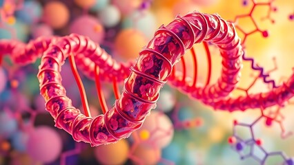 An abstract representation of metabolic pathways in vibrant colors, twisting like a double helix.