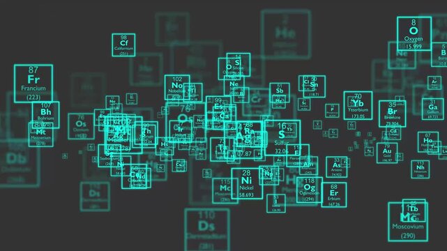 4K animated Periodic table background video, Periodic table of the Elements - Chemistry, Animated of a random periodic table Background of the chemical elements.