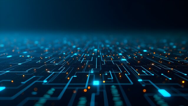 Futuristic Technology Background with Digital Circuit Grid