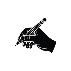Hand holding pencil vector silhouette