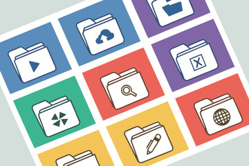 Set of 12 colorful file folder icons vector