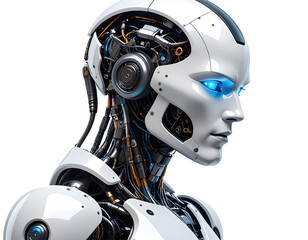 Fototapeta premium AI Robot Thinking, Side View, Isolated on a Transparent Background.