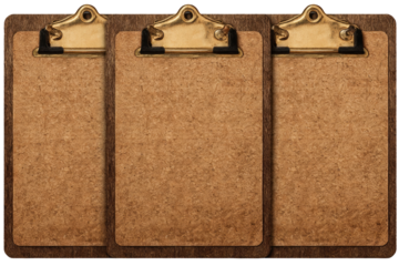 Three brown cork-covered clipboards