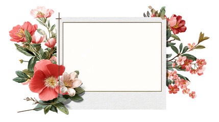 Floral border with blank photo frame and leaves