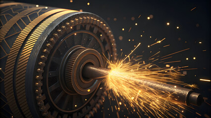 Close-Up of Industrial Metal Grinding with Sparks and Machinery