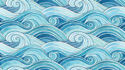 Seamless pattern with stylized blue waves, a beautiful decorative background for various creative projects
