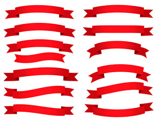 Obraz premium Banner ribbon vector set, red colored Flat banner ribbon for decorative design isolated on a transparent background.