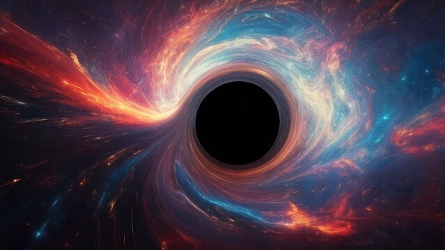 Mesmerizing Cosmic Vortex with a Black Hole at its Center, Swirling with Fiery Nebulae and Starlight