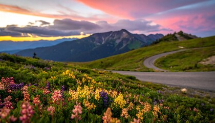 Scenic mountain road at sunset (1)