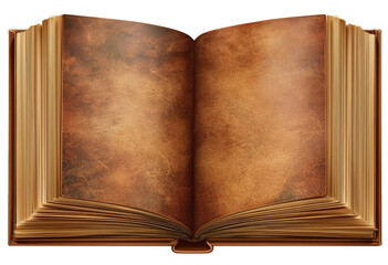 Open antique book, aged leather cover, detailed pages