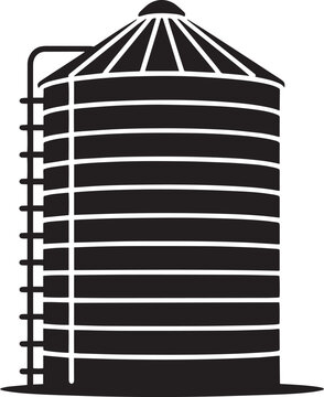 Agricultural Silo Silhouette Black Vector Illustration on Transparent Backdrop