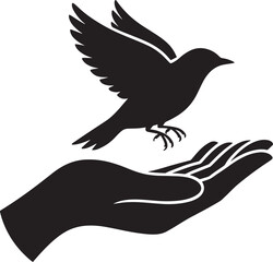 Obraz premium Bird in Hand Vector Illustration Symbol Sign. Freedom, Care, Protection, Release, Wildlife