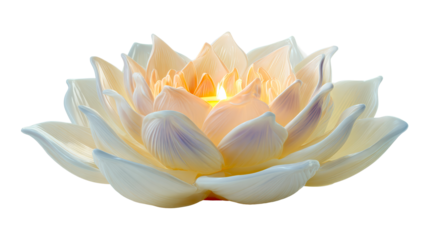Glowing lotus flower with translucent petals on white