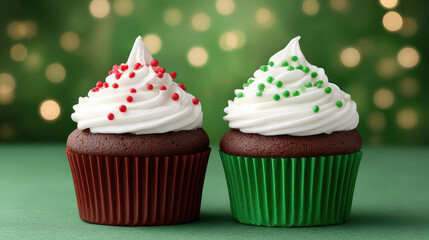 Christmas celebration with red and green cupcakes holiday lights sparkling holiday deals festive environment joyful view
