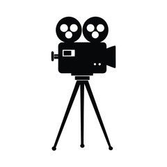 Obraz premium Retro film camera on tripod silhouette art