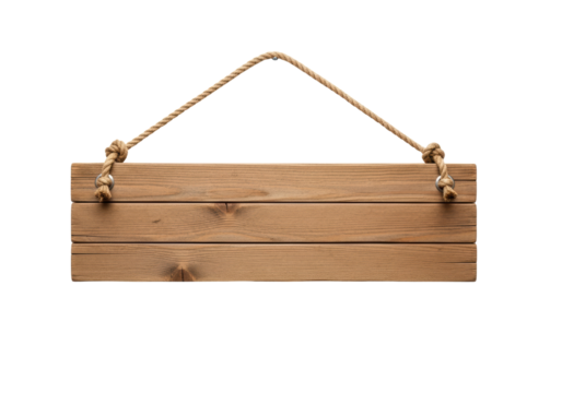Wooden hanging sign with rope isolated
