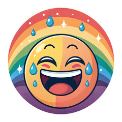 Obraz premium Laughing Emoji With Tears of Joy and Rainbow happy