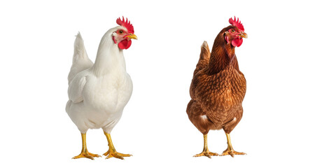 Fototapeta premium White and brown hens isolated on white 