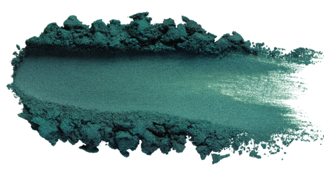 Emerald green eyeshadow powder stroke with soft blend edges, delicate matte finish, isolated on white background, PNG format