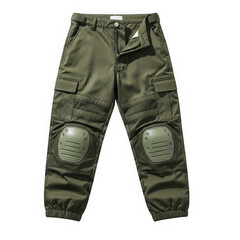 Green tactical pants with knee pads isolated on transparent background
