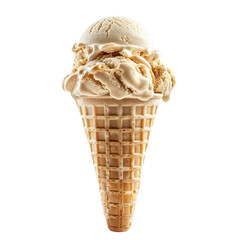 Double scoop ice cream cone with swirls isolated on transparent background