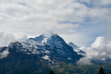 Picturesque Swiss Mountain Scenery in the Jungfrau Alps in Bernese Oberland with Eiger and Mönch and glacier