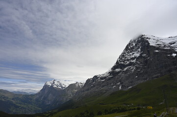Picturesque Swiss Mountain Scenery in the Jungfrau Alps in Bernese Oberland with Eiger and Mönch and glacier