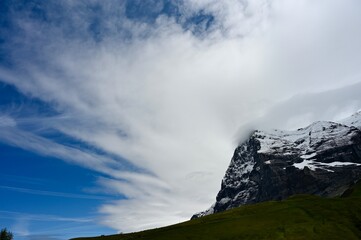Picturesque Swiss Mountain Scenery in the Jungfrau Alps in Bernese Oberland with Eiger and Mönch and glacier