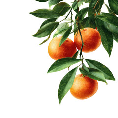 Close-up of oranges on a branch with leaves