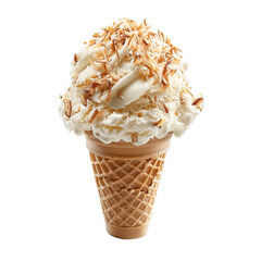 Toasted coconut ice cream cone isolated on transparent background