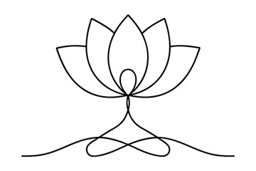Minimalist continuous line drawing a lotus flower in meditation pose yoga
