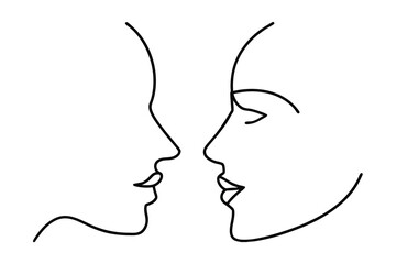 Minimalist continuous line drawing two faces in profile facing each other abstract