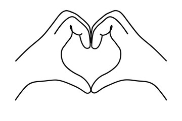 Minimalist continuous line drawing two hands forming a heart shape abstract body