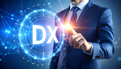 Businessman selects DX digital transformation.