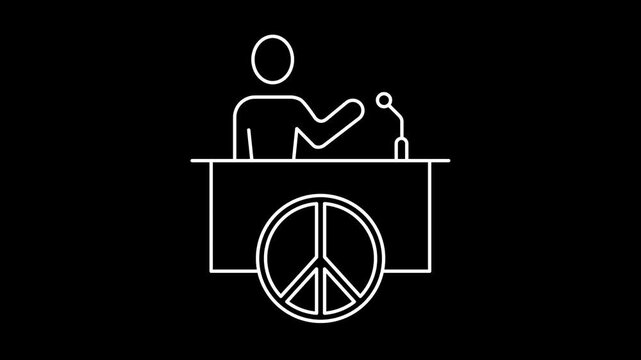 Animated peace activism icons in thin line style