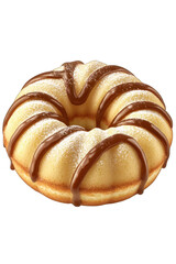 Round light yellow cake donut, chocolate drizzle