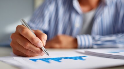 Naklejka premium Business owner reviewing quarterly financial statements, performance evaluation. Accounting, fiscal health.