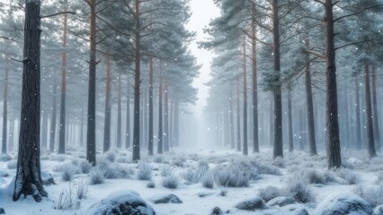 Naklejka premium Snowy forest path in winter
