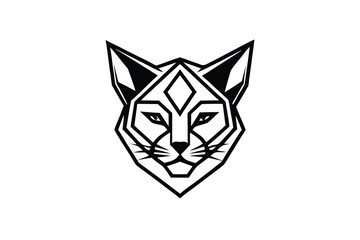 Fototapeta premium Geometric cat head is shown with the thick black line in minimalist style
