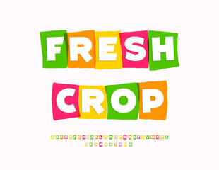 Vector Advertising poster Fresh Crop. Transparent Watercolor Font. Exclusive Colorful Alphabet Letters and Numbers set
