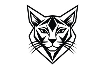 Geometric cat head looks forward with sharp features and striking black lines