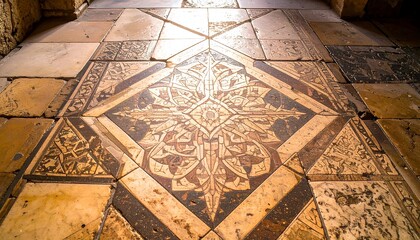 Intricate patterned floor tiles