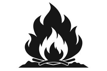 A stylized black bonfire burning with logs resting on ash, a simple vector