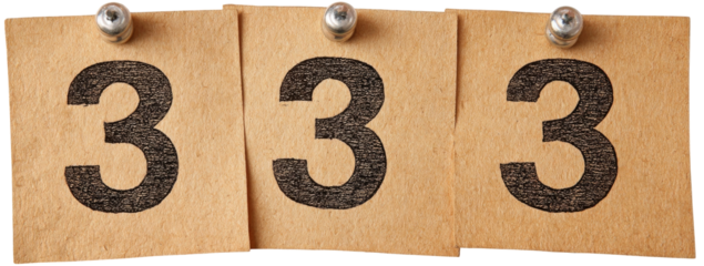 Three repeating numbers on vintage-looking calendar tags