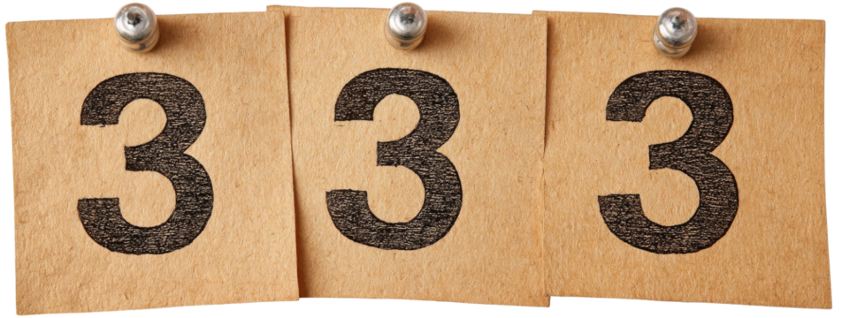 Three repeating numbers on vintage-looking calendar tags