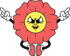 Crazy mad flower character vector illustration