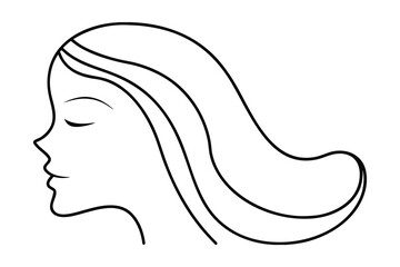 Minimalist line drawing a woman's profile with flowing hair face