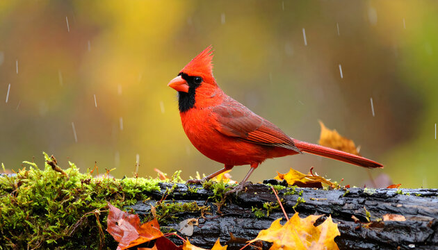 Northern Cardinal with Autumn Rain. - Powered by Adobe