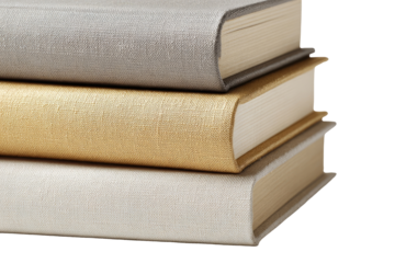 Stacked books with linen covers in muted colors